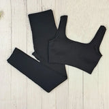 Nahtloses, Hochgeschnittenes Yoga und Fitness Outfit – Schwarz
