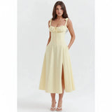 Linda | Damen Blumenkleid Korsett Seitenschlitz Midi – Blumen Korsett Midi 2026 – Gelbes Linsay