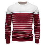 Liam™ Gestreifter Baumwollpullover - Eleganter Slim-Fit, Hochwertiger Komfort für Jeden Anlass – Weiß