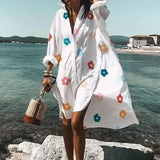 Cezil – Boho-Chic-Strandhemdkleid mit Knopfleiste – Mehrfarbig
