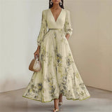 Pramudi - Elegantes Maxi Kleid Mit langen Ärmeln – Gelb