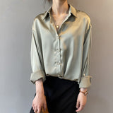 Marie | Seidenhemd Vintage bluse aus 100% Seide – Grün