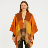 Selina | Geometrischer Schal-Cardigan mit offener Vorderseite – Orange-Gelb