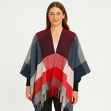 Selina | Geometrischer Schal-Cardigan mit offener Vorderseite – Rot-Blau