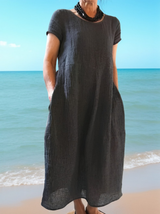 Allie - Lässiges, locker sitzendes Kurzarmkleid für Damen – Schwarz