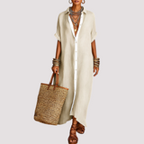 Talia - Lässiges Hemdblusenkleid mit Knopfleiste – Khaki