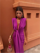 Moriah  | Elegantes plissiertes Kleid – Fuchsia (Beinahe ausverkauft)