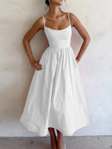 Elegantes Damen Sommerkleid in A-Linie – Midi-Länge mit Spaghettiträgern – Weiß
