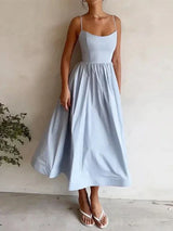 Elegantes Damen Sommerkleid in A-Linie – Midi-Länge mit Spaghettiträgern – Blau