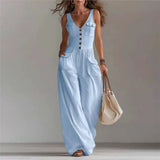 Marvella™ Jumpsuit mit V-Ausschnitt und weitem Bein – Hellblau