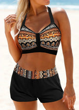Odette - Strukturierter hochgeschnittener Bikini – Schwarz/Khaki