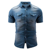 Sean – Kurzärmeliges Hemd Aus Jeansstoff Mit Taschen – Blau