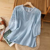 Aurora | Blumenmuster Rüschenbesatz Bluse – Blau