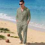 Luca™ Baumwoll-Leinen-Set mit Button-Down-Hemd – Grün