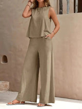 Dollie - Ärmelloses Zweiteiler Set – Khaki