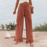 Hose Alva™ aus Leinen-Baumwoll-Mix mit hohem Smokbund und Volantsaum – Orange