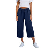 Lisia™ Pantacourt-Hose Aus Baumwoll-Leinen Mit Elastischem Bund Und Verstellbarem Kordelzug – Dunkelblau