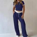 Liz™ Set aus Hochwertigem Rippstrick und Figurbetontem Cropped Top – Dunkelblau