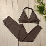 2-Teiliges Luxus Yoga Set Für Frauen – Sportbekleidung – Brau