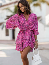 Gloria – Atemberaubendes Minikleid mit V-Ausschnitt und Rüschen – Rosa 1