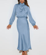 Audra - Elegantes langärmeliges Kleid – Hellblau