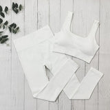 Nahtloses, Hochgeschnittenes Yoga und Fitness Outfit – Weiß