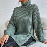 Damen Rollkragenpullover mit Lockerer Passform | Langarm – Grün