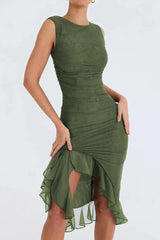 Elegantes Rüschen Sheath-Kleid | Feminin, tailliert & vielseitig – Grün