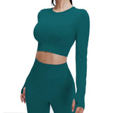 Yoga Set Langarmoberteil Fitnesshose 2-teilig - Atmungsaktiv & Bequem für Frauen – Dunkelgrün Set