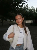Damen Rundhals Übergangsjacke | Langarm – Weiß