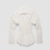 Raffinierte Bluse mit Raffung und Hemdkragen für Damen – Weiß