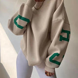 Übergroßer, trendiger pullover mit buchstaben am armel für damen – Khaki