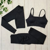 Yoga Set Langarmoberteil Fitnesshose 2-teilig - Atmungsaktiv & Bequem für Frauen – 3PCS Schwarz