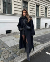 Celeste – klassischer langer wollmantel – Schwarz