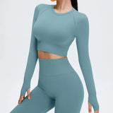Yoga Set Langarmoberteil Fitnesshose 2-teilig - Atmungsaktiv & Bequem für Frauen – Blau Grün Set