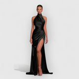 Christine | Elegante Kleid mit Schlitz – Schwarz