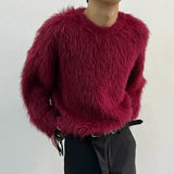 Frank - Luxus Lange Ärmel Einfarbig Pullover – Weinrot