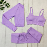 Yoga Set Langarmoberteil Fitnesshose 2-teilig - Atmungsaktiv & Bequem für Frauen – 3PCS Hellviolett