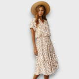 Solvinea – Geknöpftes Midikleid mit Vintage-Print – Beige