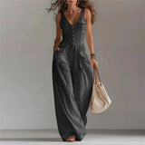Marvella™ Jumpsuit mit V-Ausschnitt und weitem Bein – Schwarz
