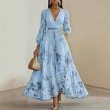 Pramudi - Elegantes Maxi Kleid Mit langen Ärmeln – Blau