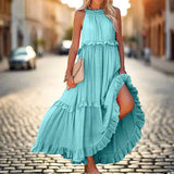 Damen Ärmellos A-Linie Maxi Sommerkleid – Blau