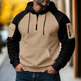 Nachman – Langarm-Kapuzenpullover Mit Halbem Reißverschluss – Khaki