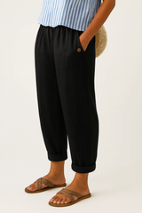 Romina™ Klassische Leinenhose – Schwarz