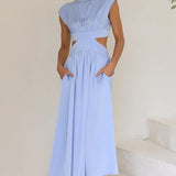 Aztrid – Elegantes Midikleid mit Cut-outs und Taschen – Blau