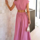 Aztrid – Elegantes Midikleid mit Cut-outs und Taschen – Rosa