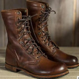 Damen-Retro-Schnürstiefel | Faltbares Knöcheldesign – Dunkel Braun