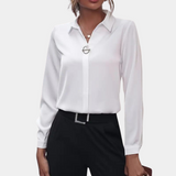 Damen Bluse | klassischer Kragen und lange Ärmel – Weiß