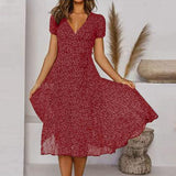 Ernestina | Stilvolles, schmeichelhaftes V-Ausschnitt-Kleid – Bordeauxrot