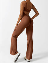Sionex | Atmungsaktiver Flare-Jumpsuit für Damen Sommer – Hellbraun